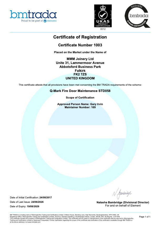 Q Mark Fire Doors STD058